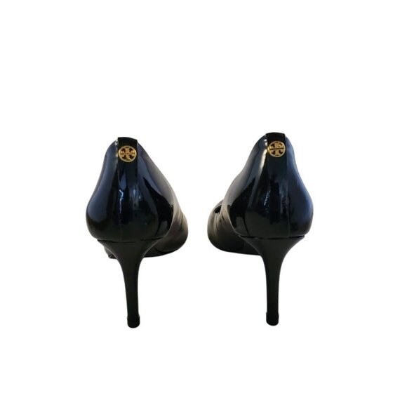 Tory Burch Black Patent Leather Stiletto Pumps With Logo Detail 6.5M NWT - Picture 5 of 8